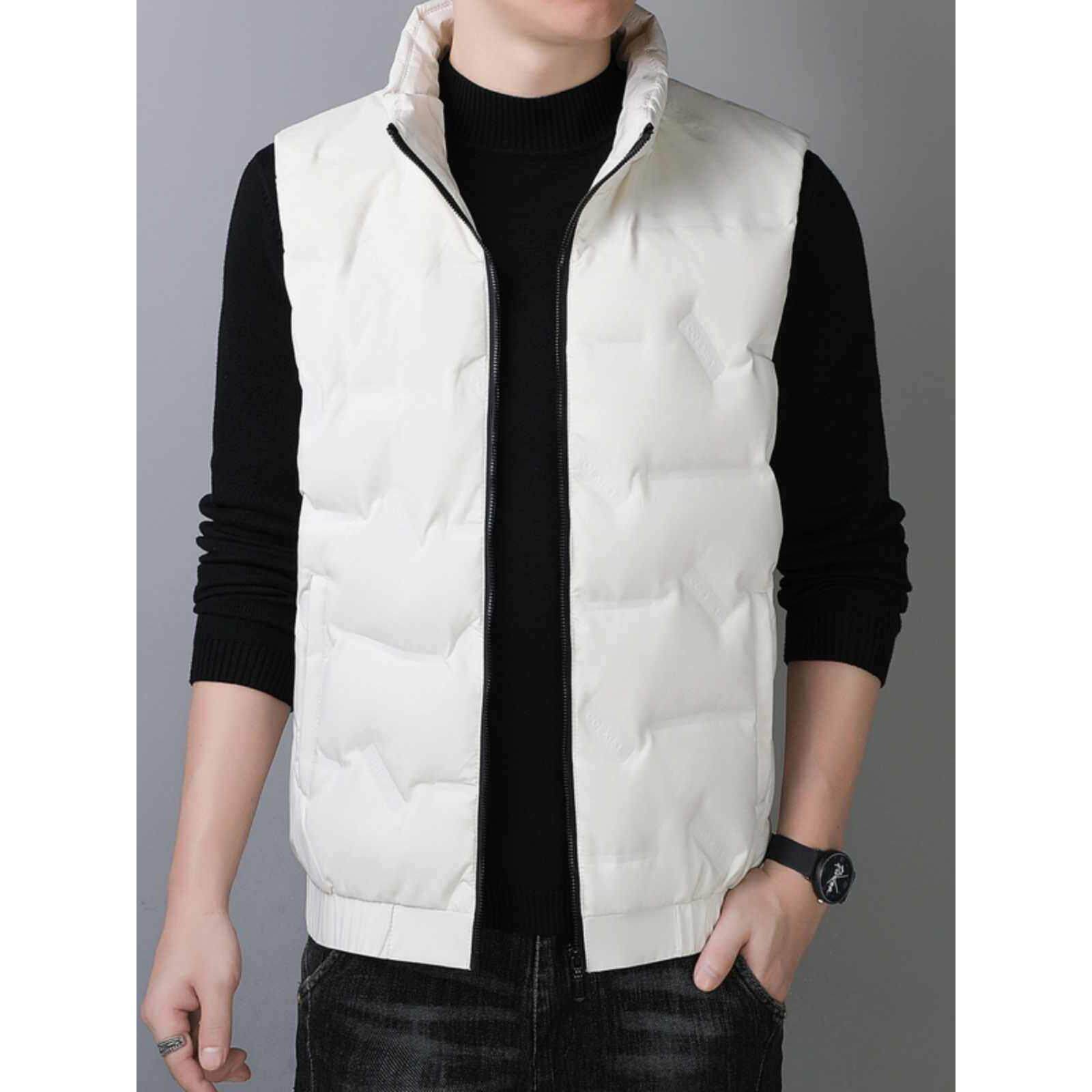 秋冬季轻薄白鸭绒羽绒马甲男士立领坎肩无袖保暖背心时尚修身外套