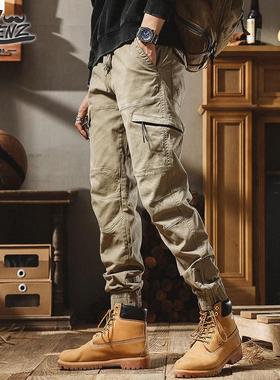 ROLENZ美式工装裤男士秋季潮牌百搭纯棉束脚裤户外运动长裤子春秋