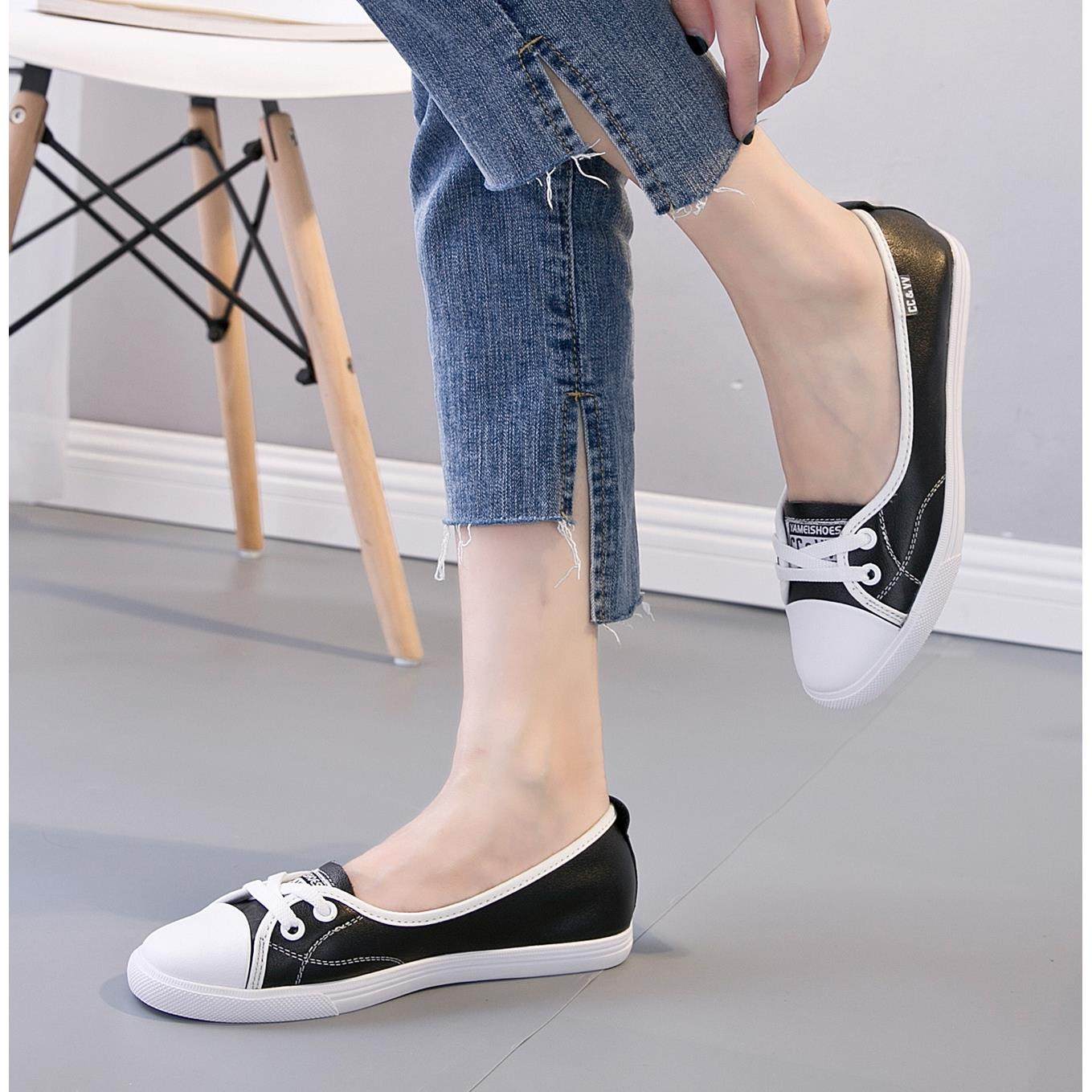 香港潮牌2024夏季浅口小白鞋一脚蹬乐福鞋真皮平底透气休闲单鞋女