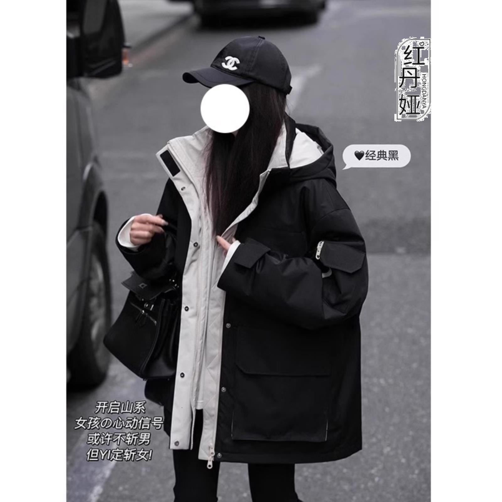 法国Rouje Moaks 冲锋衣工装棉服女2024年冬季加厚宽松黑色外套女