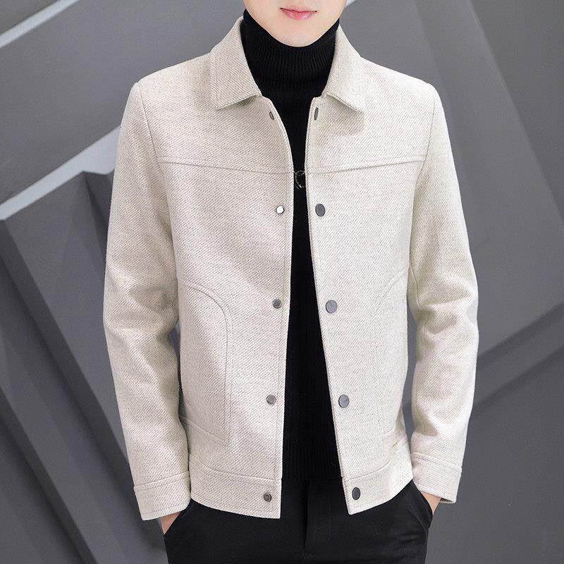 ZaSaFran~ 男士毛呢大衣春秋季修身短款呢子帅气夹克外套无帽子款