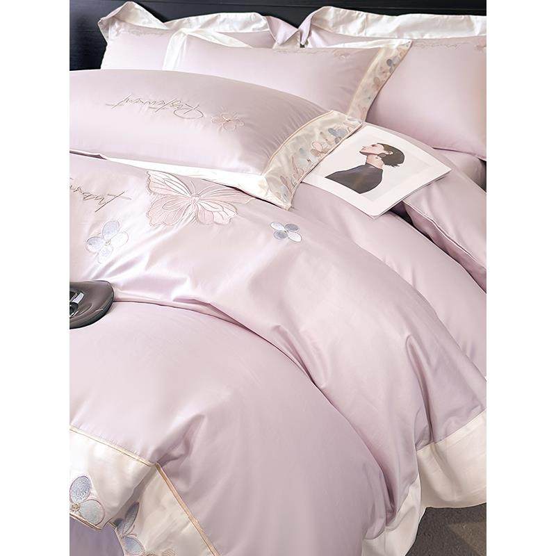A类轻奢四件套全棉纯棉高级感床单被套床笠床上用品重工刺绣裸睡4