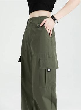 Canary Kiss加绒军绿色工装裤女2025年秋冬高个子速干宽松运动裤