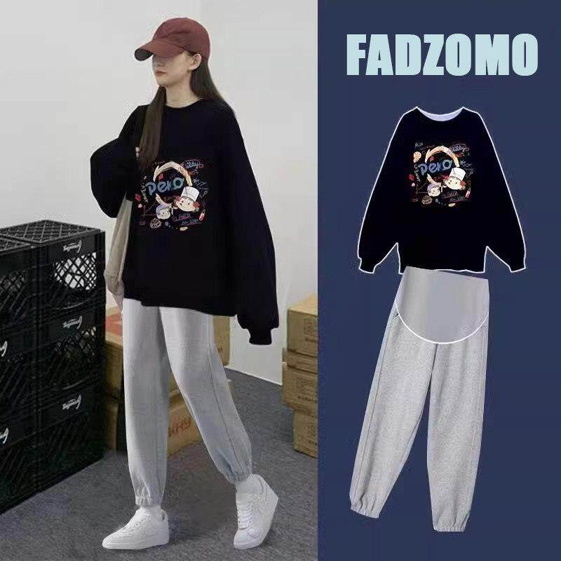 法国FAD ZOMO孕妇秋装套装新款时尚卫衣卡通春秋季纯棉上衣两件套