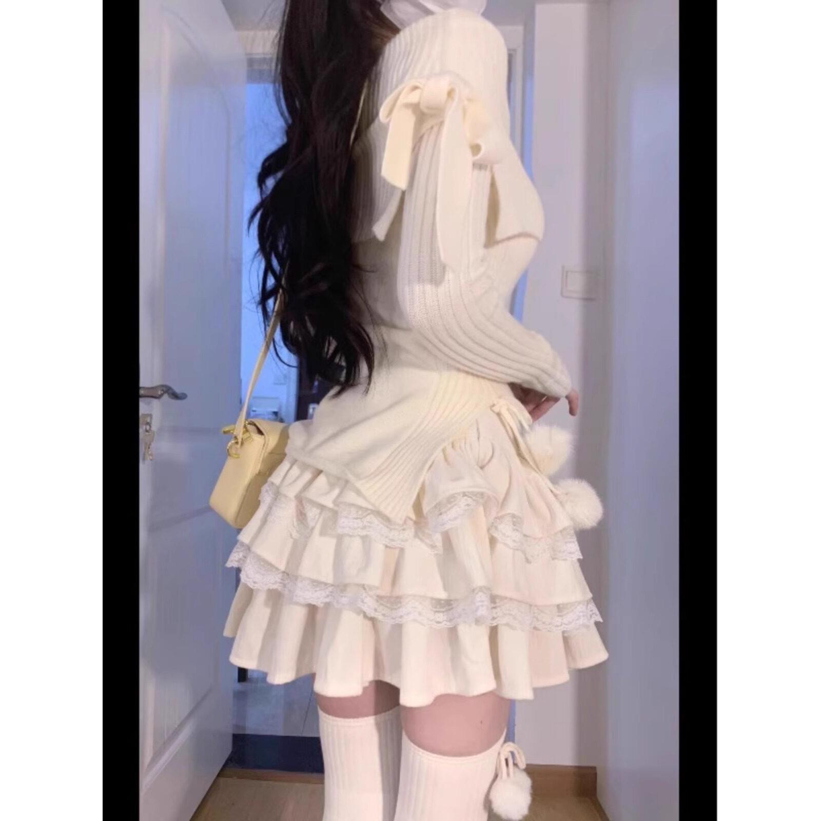 日系奶乖甜美a字半身裙女高腰褶皱层次感蓬蓬裙拼接少女蛋糕裙秋
