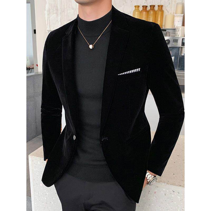 潮牌金丝绒西装男春秋季2025新款韩版潮流修身男士西服外套高级感