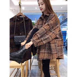 宽松衬衫 法国Rouje 上衣韩版 格子外套女中长款 覆古毛呢大衣 Dsyle