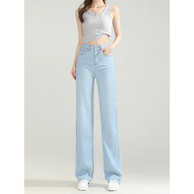 Canary Kiss浅色直筒牛仔裤女2025年秋季新款高腰休闲窄版阔腿裤