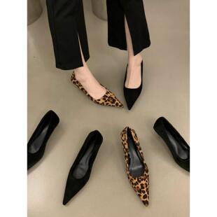 法式小高跟鞋女职业黑色2025新款细跟浅口秋冬尖头低跟单鞋3cm潮