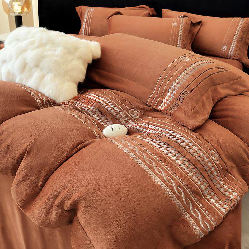 A类轻奢全消光牛奶绒四件套加厚保暖冬被套床单床笠裸睡床上用品4