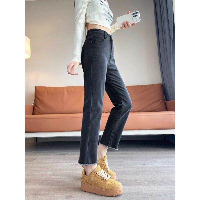 法国ROUJE NAIVE高端直筒牛仔裤女高腰新款加绒弹力大码烟管裤子,女装/女士精品,大码裤装,淘宝优惠券,粉丝福利购,淘宝优惠卷