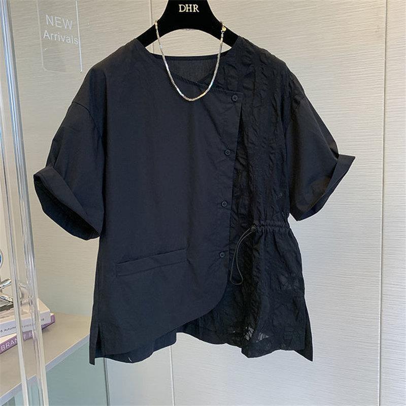 短袖衬衫女夏季新款胖妹妹设计感小众独特别致休闲 女士衬衫上衣