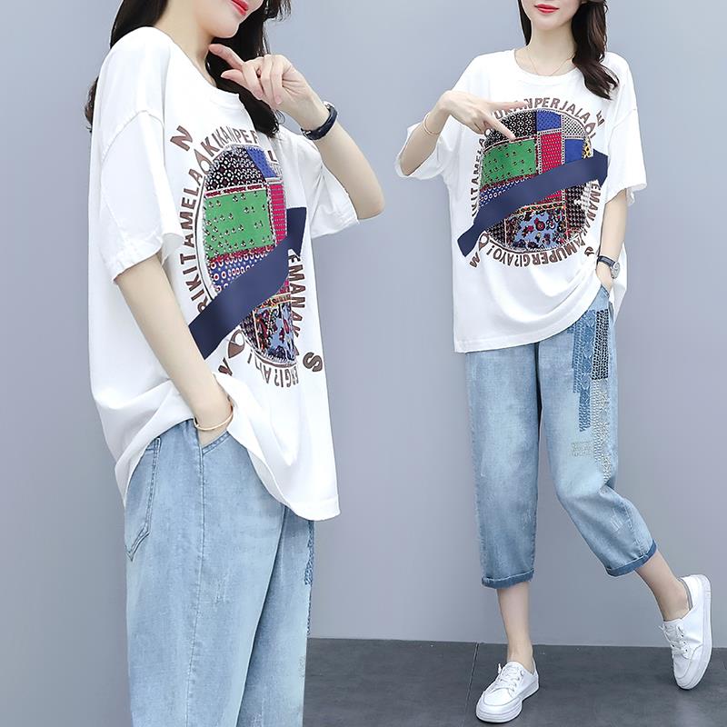 套装女夏季气质2025年新款时尚休闲宽松薄款短袖九分长裤两件套潮