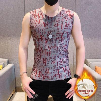 新款紧身马甲男冬季德绒加绒无痕打底衫潮牌加厚坎肩V领保暖背心