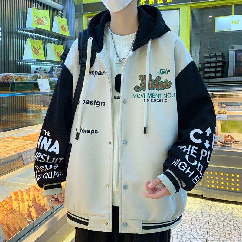 宽松连帽棒球服男款春秋季新款休闲开衫卫衣潮流运动撞色夹克外套