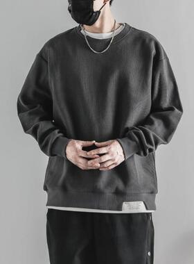 【日系复古】Ander Jurnal圆领假两件卫衣男士外套宽松华夫格上衣