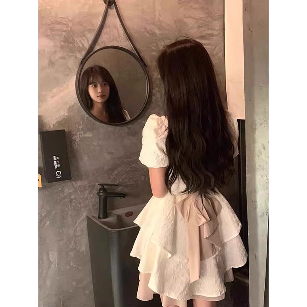 日系夏季初恋泡泡袖蝴蝶结连衣裙仙女超仙森系在逃公主蓬蓬短裙女