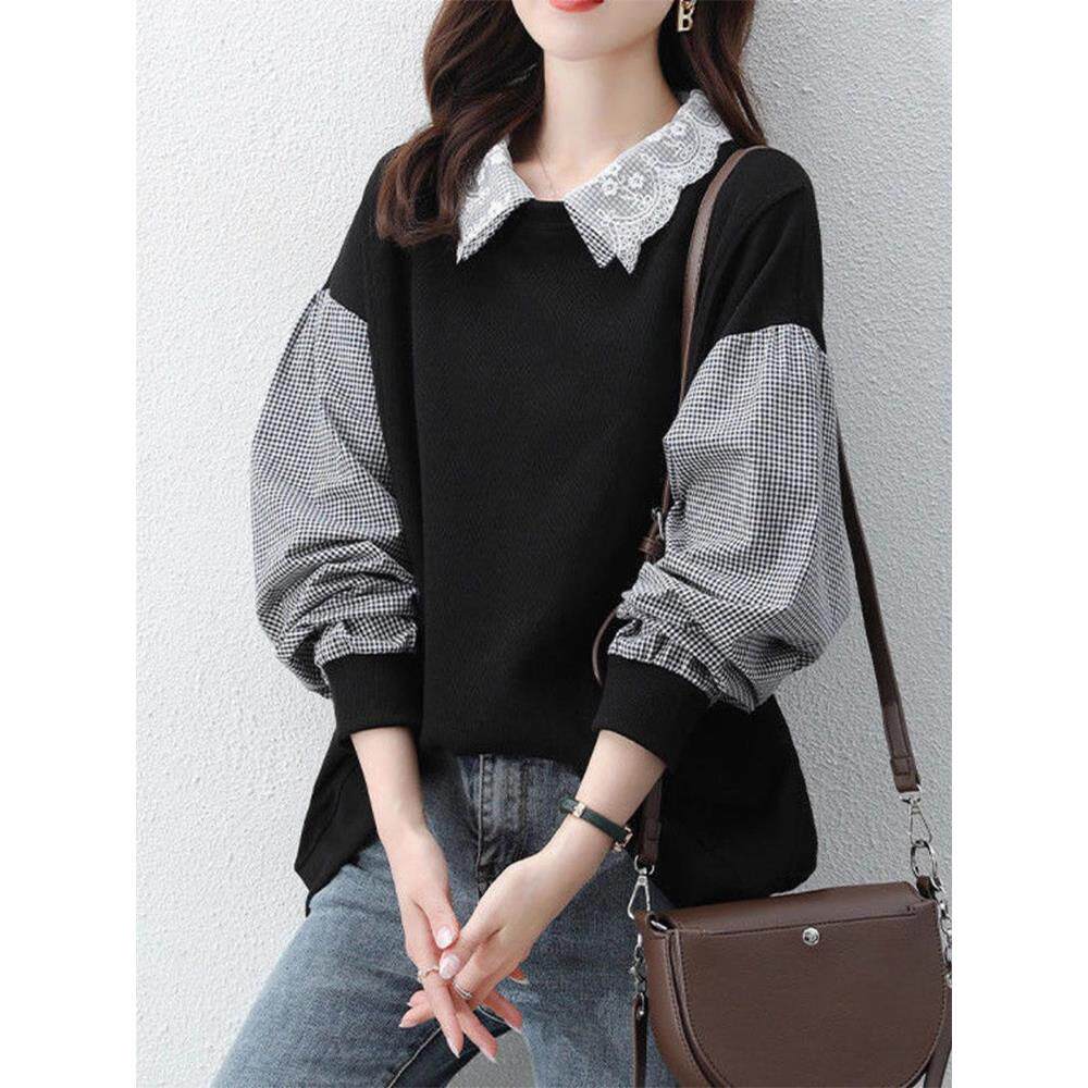 欧洲站高级感拼接翻领卫衣女2025新款爆款春秋冬季长袖宽松上衣潮