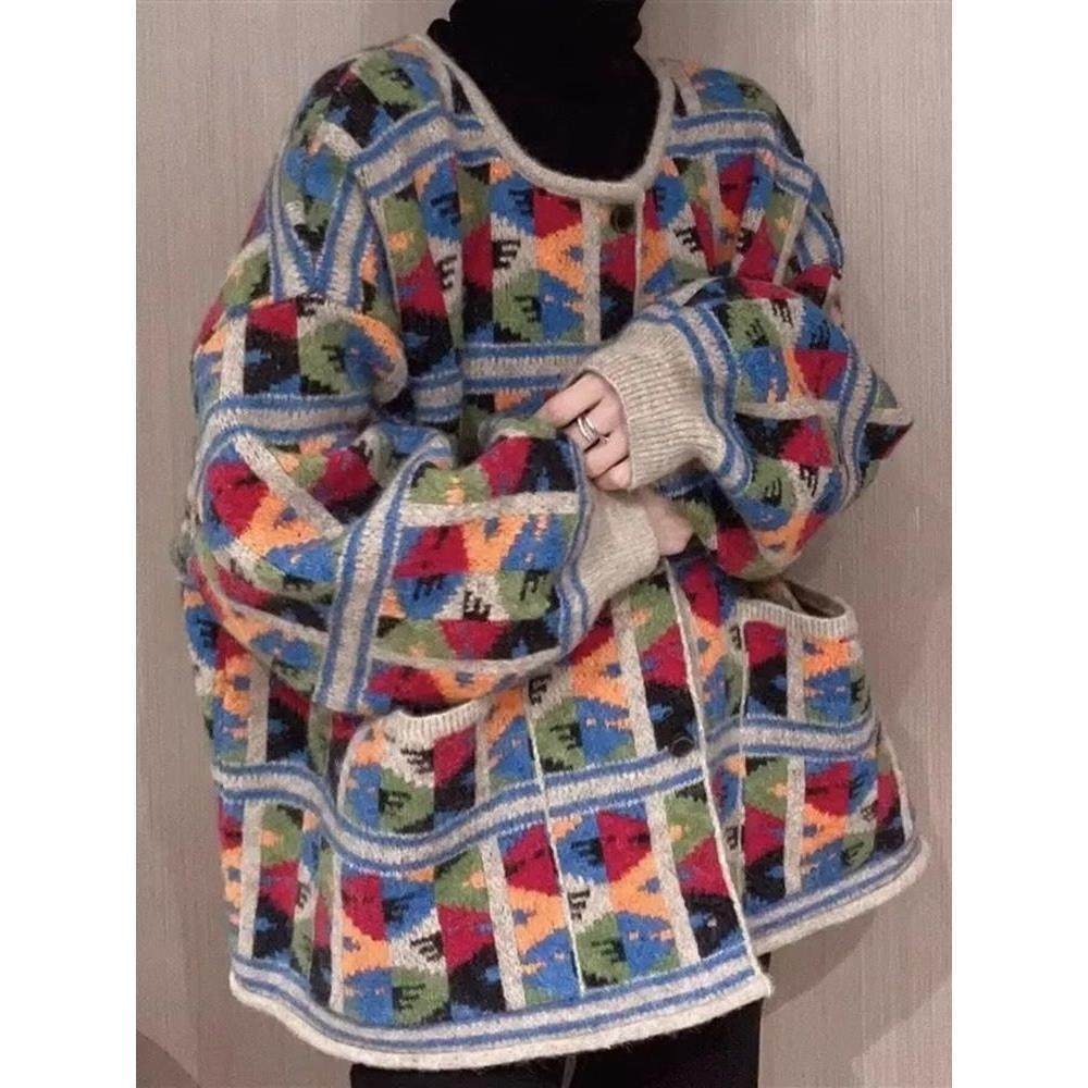 法式rouje damas穿搭古着奶fufu慵懒风撞色灯笼袖针织毛衣外套女,女装/女士精品,常规大码外套,淘宝优惠券,粉丝福利购,淘宝优惠卷