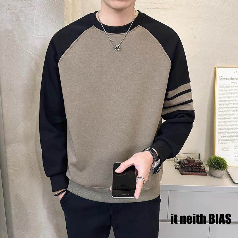 it neith BIAS拼色卫衣男圆领打底衫2024秋冬季新款百搭加绒体恤