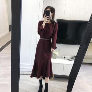 欧洲站秋款女装2025年新款气质名媛女神范鱼尾裙高级感长袖连衣裙