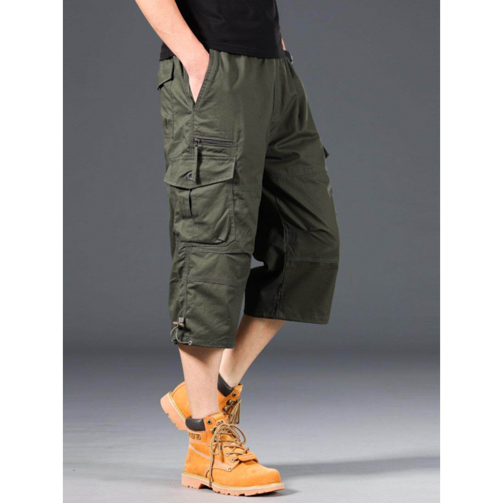 美国男子七分裤2025薄纯棉工装裤运动耐磨宽松短裤多瓣口袋裤中裤