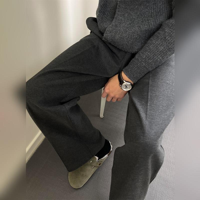 轻奢深灰色毛呢裤子男2025秋冬慵懒风垂感休闲西裤美式复古阔腿裤