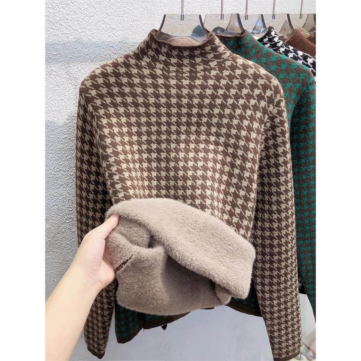 加绒加厚毛衣女秋冬季2025新款高领一体绒保暖内搭女士打底衫上衣