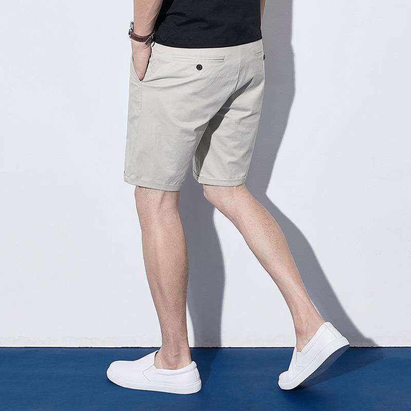 短裤男士夏季薄款潮流休闲纯色五分裤纯棉修身水洗米色5分中裤男