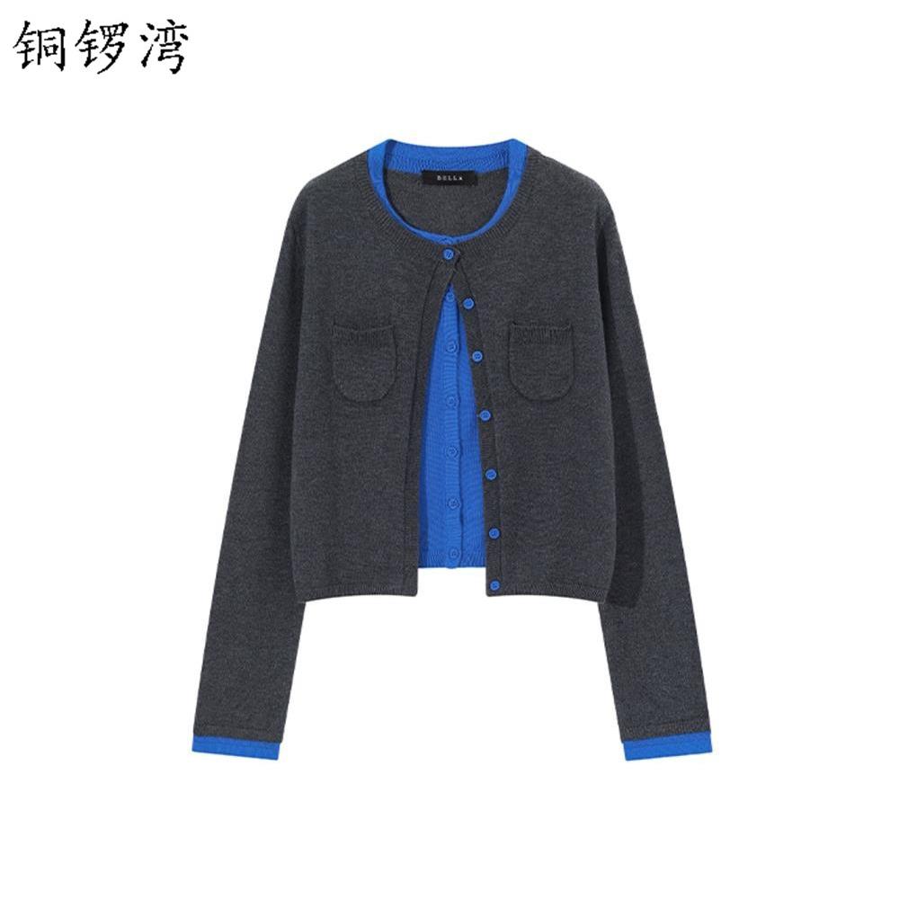 开衫针织衫女2026新款春秋设计感短款长袖毛衣休闲假两件开衫上衣