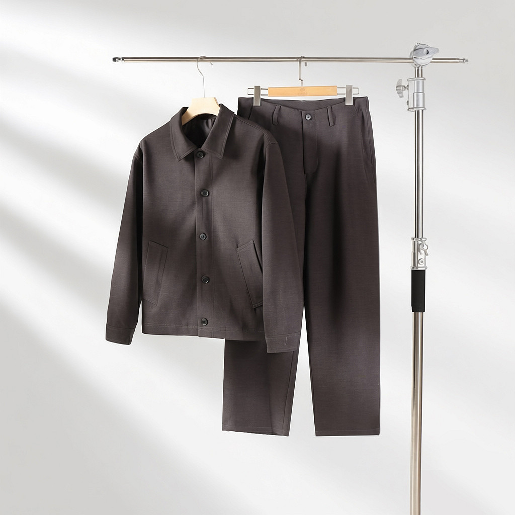 西班牙订单外贸男装春秋新款美式休闲宽松西服套装上衣直筒西裤