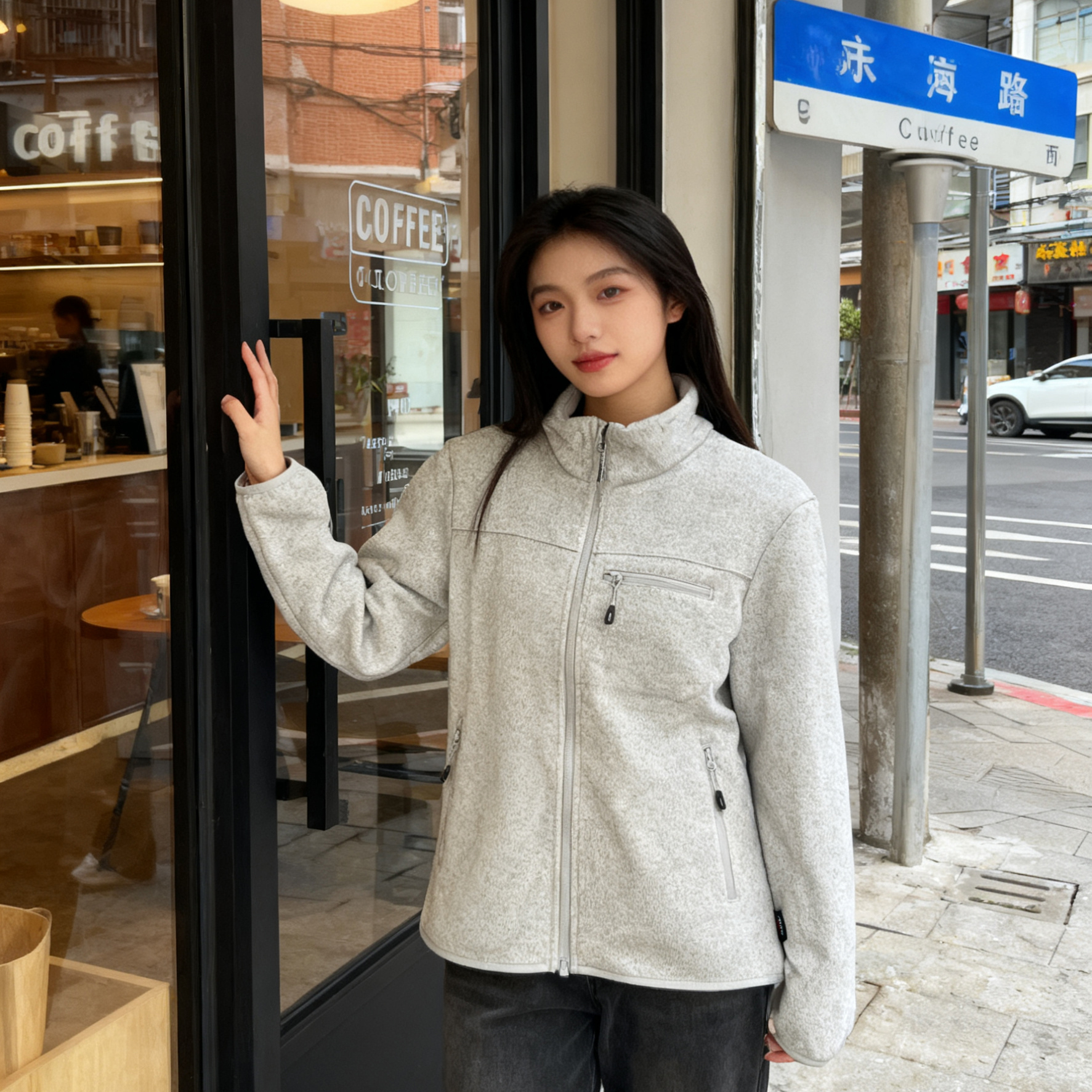 AIRPRO-HEAT科技暖绒!男女秋冬户外抓绒衣针织立领休闲夹克外套