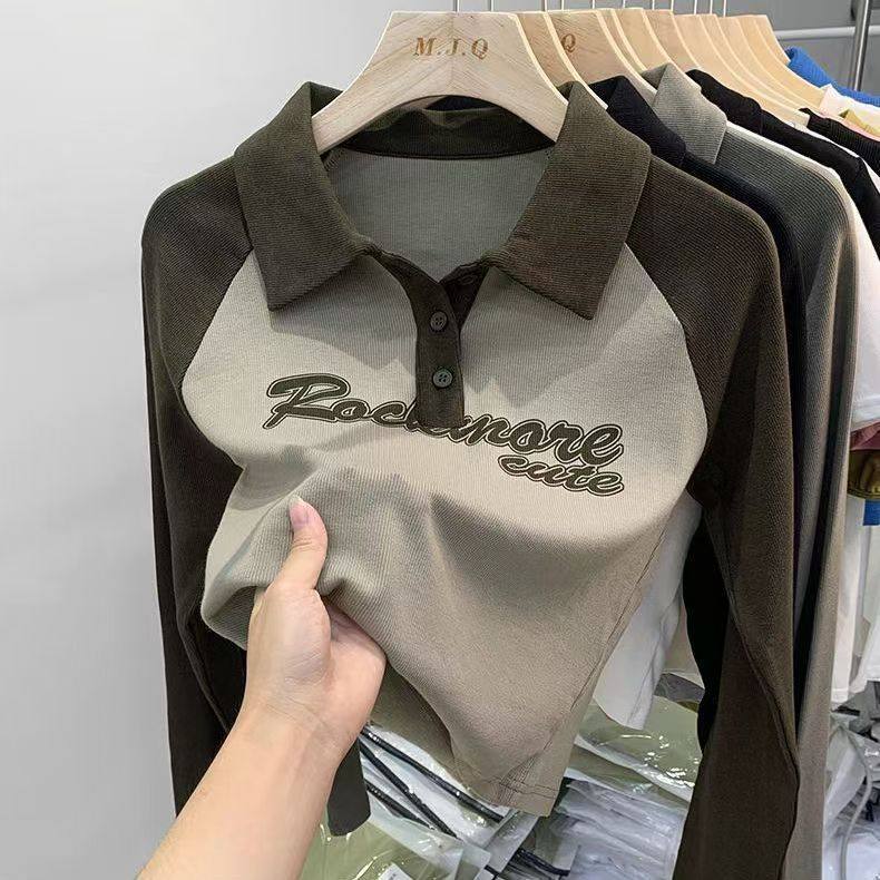 初高中学生Polo领卫衣少女大童打底衫春秋薄款修身长袖t恤上衣服