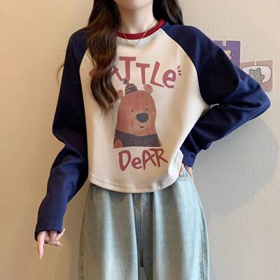 初中学生薄款圆领T恤上衣2025春秋季新款少女大童宽松长袖卫衣