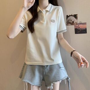 女大童巨好看短袖t恤2026夏新款初高中学生Polo领正肩短上衣女夏