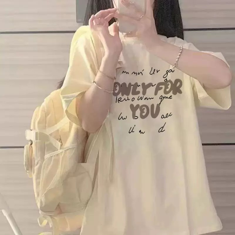 12-15岁少女大童杏色短袖t恤夏装新款初中高中生韩版可爱体恤上衣