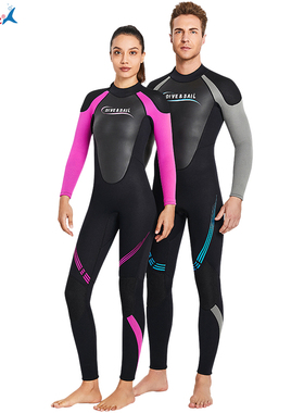 DIVE&SAIL专业潜水服女3mm男防寒保暖连体深潜湿衣浮潜冲浪游泳服