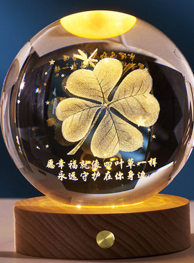 充电款发光中秋节月亮小夜灯3D水晶球宇航员月球生日礼物桌面摆件