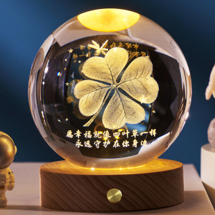 充电款发光中秋节月亮小夜灯3D水晶球宇航员月球生日礼物桌面摆件