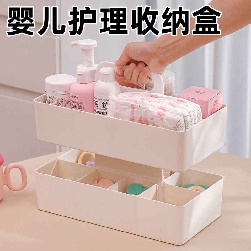婴儿护理收纳盒奶瓶固齿器玩具尿片手提可携式新生儿洗漱用品专用