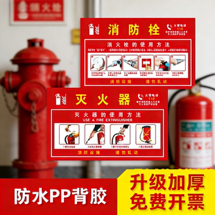 消火栓使用说明车间安全操作灭火器防水贴纸标识牌室内消防提示牌加厚PP背胶消防栓使用方法安全提示消防安全