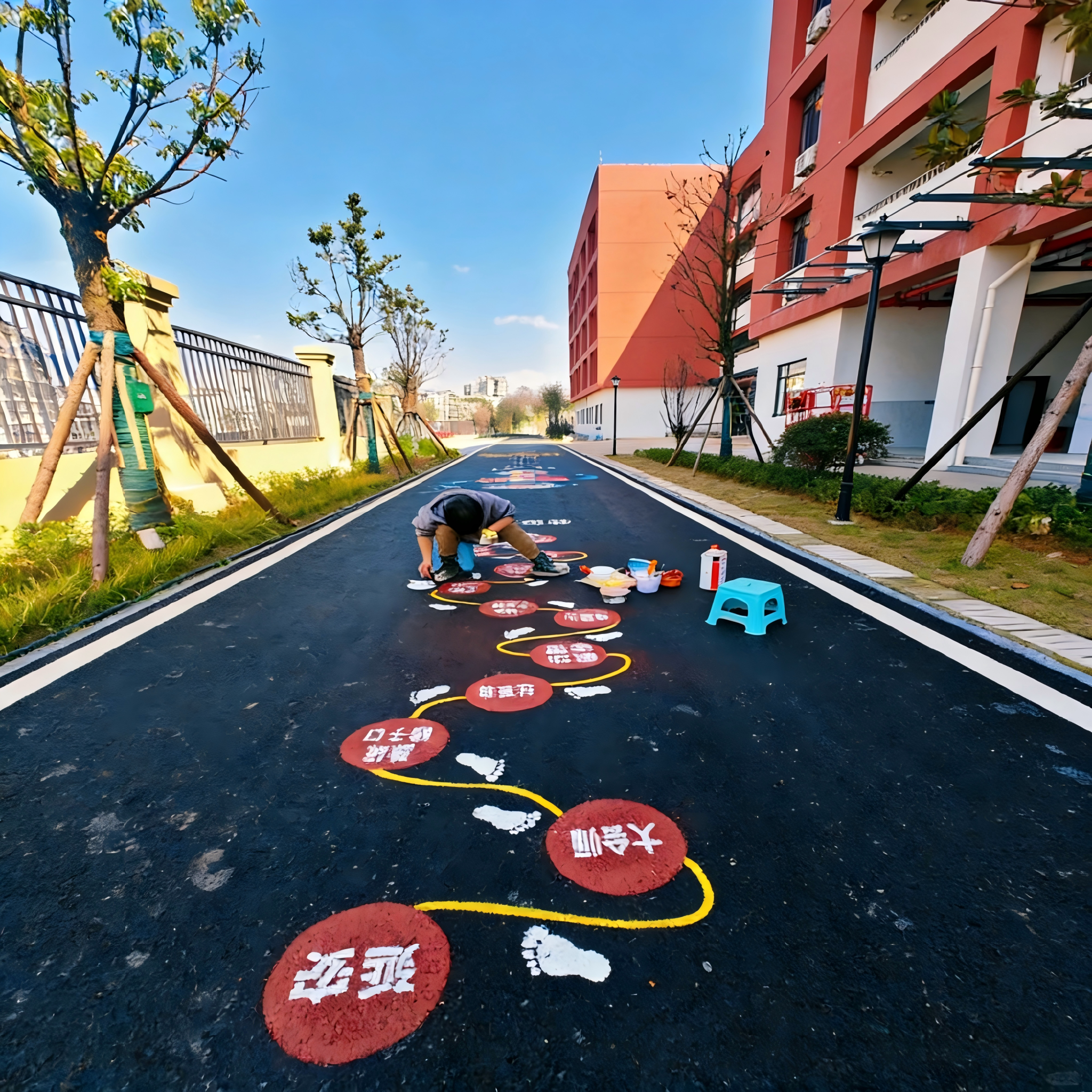 地面游戏镂空模板定制校园喷漆彩绘图案户外儿童跳格子迷宫丢沙包