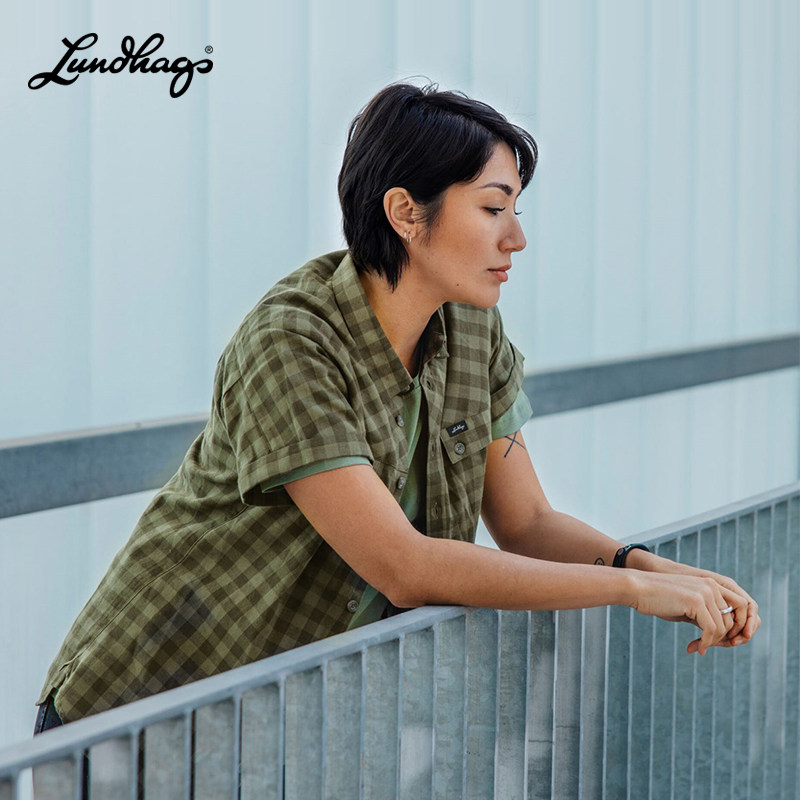 Lundhags隆哈Ekren女士短袖衬衫户外徒步透气时尚格子羊毛衬衣