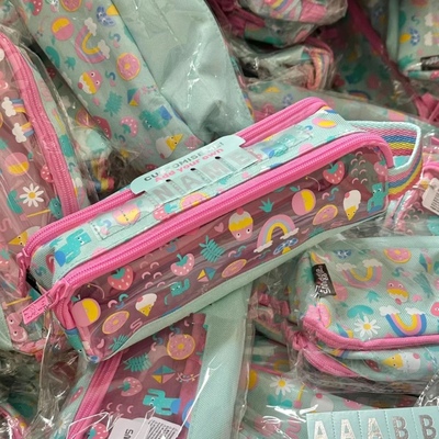 Smiggle拉链笔袋双层绿色糖果透明文具收纳小学生大容量收纳笔盒