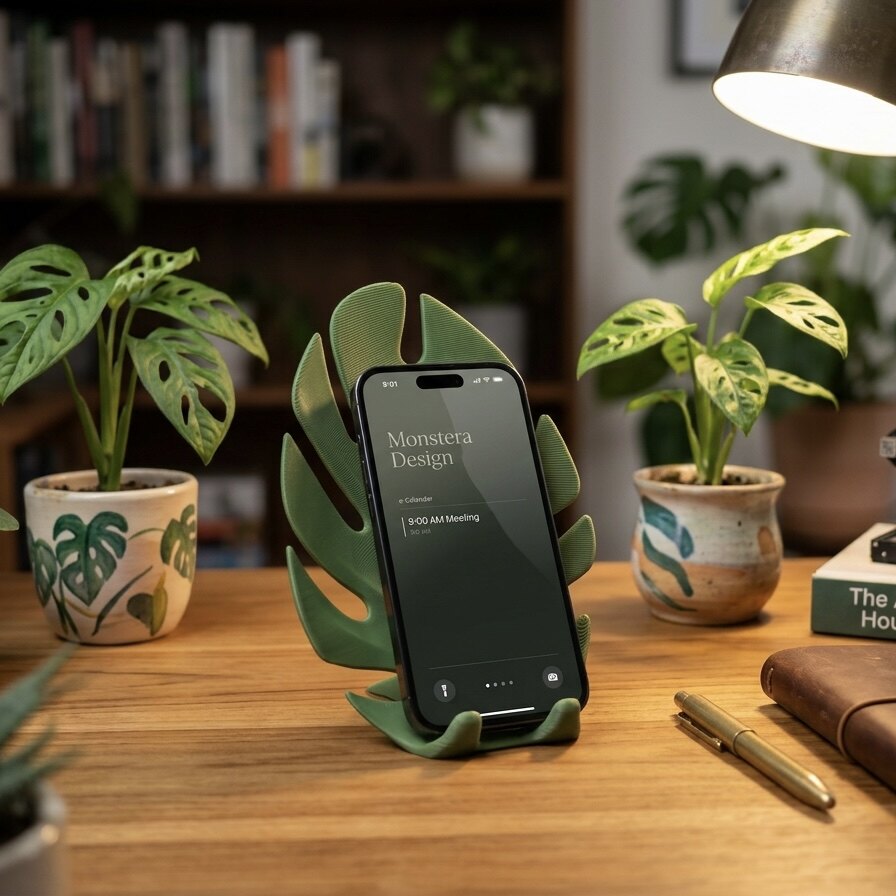 龟背竹树叶手机支架桌面懒人托架植物造型手机座家居桌搭装饰摆件