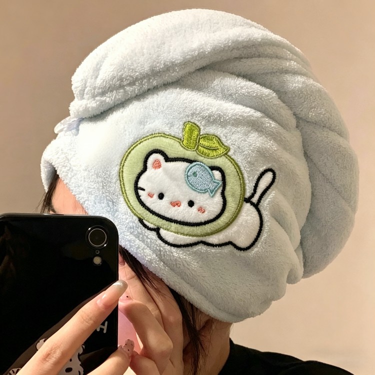 可爱小猫干发帽女吸水速干洗头包头发毛巾成人家用珊瑚绒加厚浴帽
