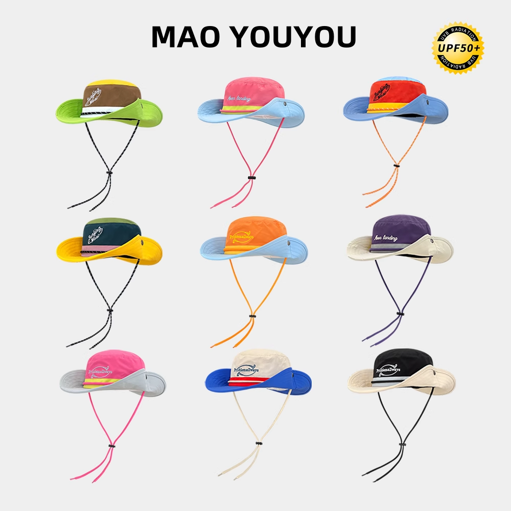 复古工装拼色字母系列渔夫帽女夏季户外西部牛仔帽遮阳防晒帽子潮