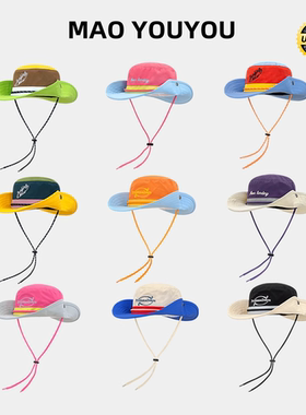 复古工装拼色字母系列渔夫帽女夏季户外西部牛仔帽遮阳防晒帽子潮