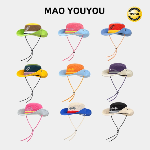 复古工装拼色字母系列渔夫帽女夏季户外西部牛仔帽遮阳防晒帽子潮