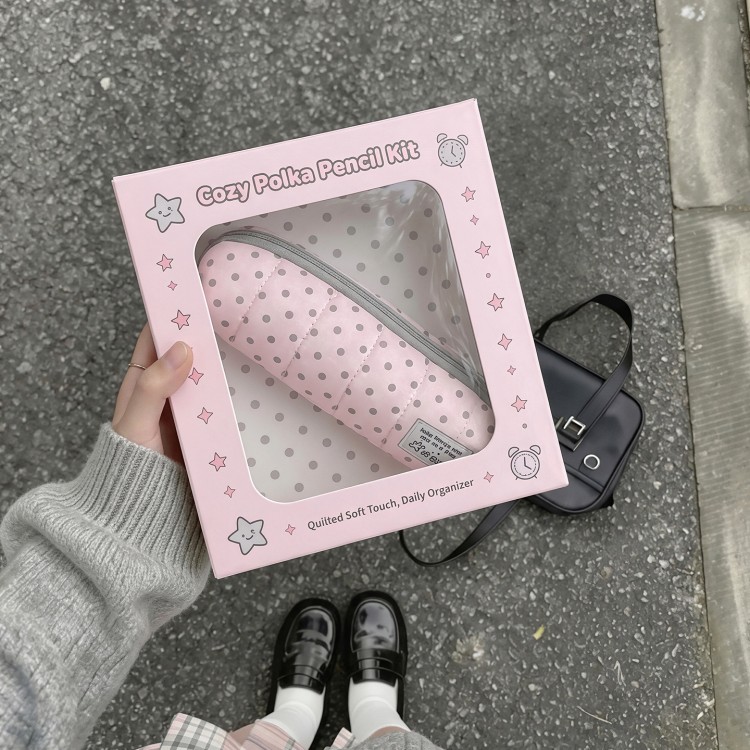 奶油波点笔袋大容量高颜值ins风女孩学生2026超火笔袋手提铅笔盒